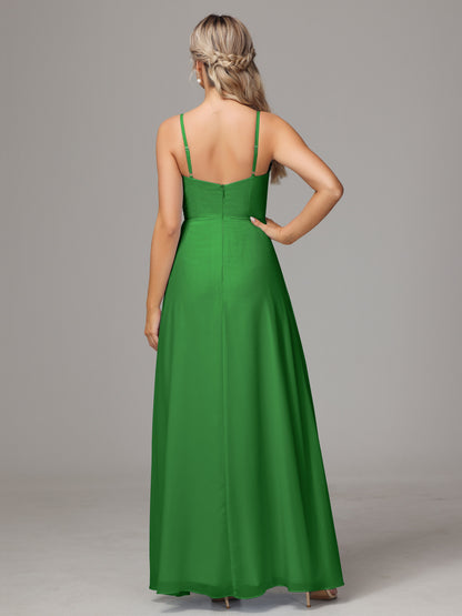 Spaghetti Straps Sweetheart Chiffon Bridesmaid Dress With Slit