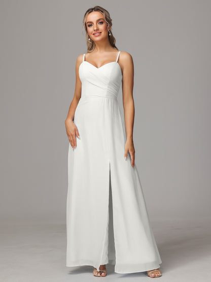 Spaghetti Straps Sweetheart Chiffon Bridesmaid Dress With Slit