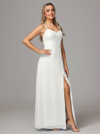Spaghetti Straps Sweetheart Chiffon Bridesmaid Dress With Slit