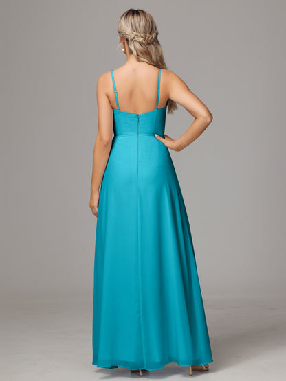 Spaghetti Straps Sweetheart Chiffon Bridesmaid Dress With Slit