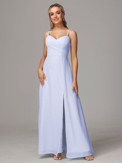 Spaghetti Straps Sweetheart Chiffon Bridesmaid Dress With Slit
