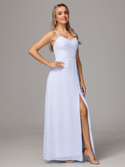 Spaghetti Straps Sweetheart Chiffon Bridesmaid Dress With Slit
