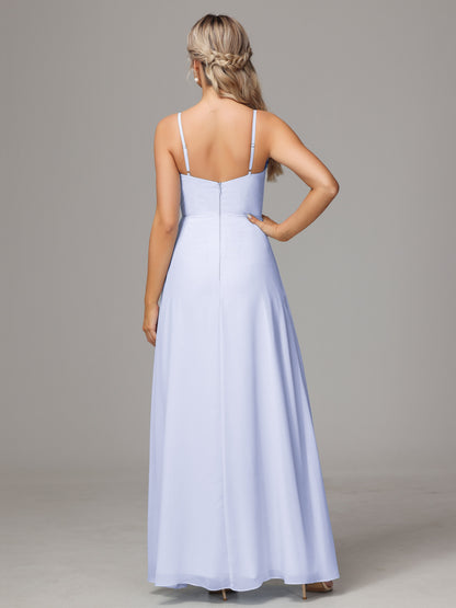 Spaghetti Straps Sweetheart Chiffon Bridesmaid Dress With Slit