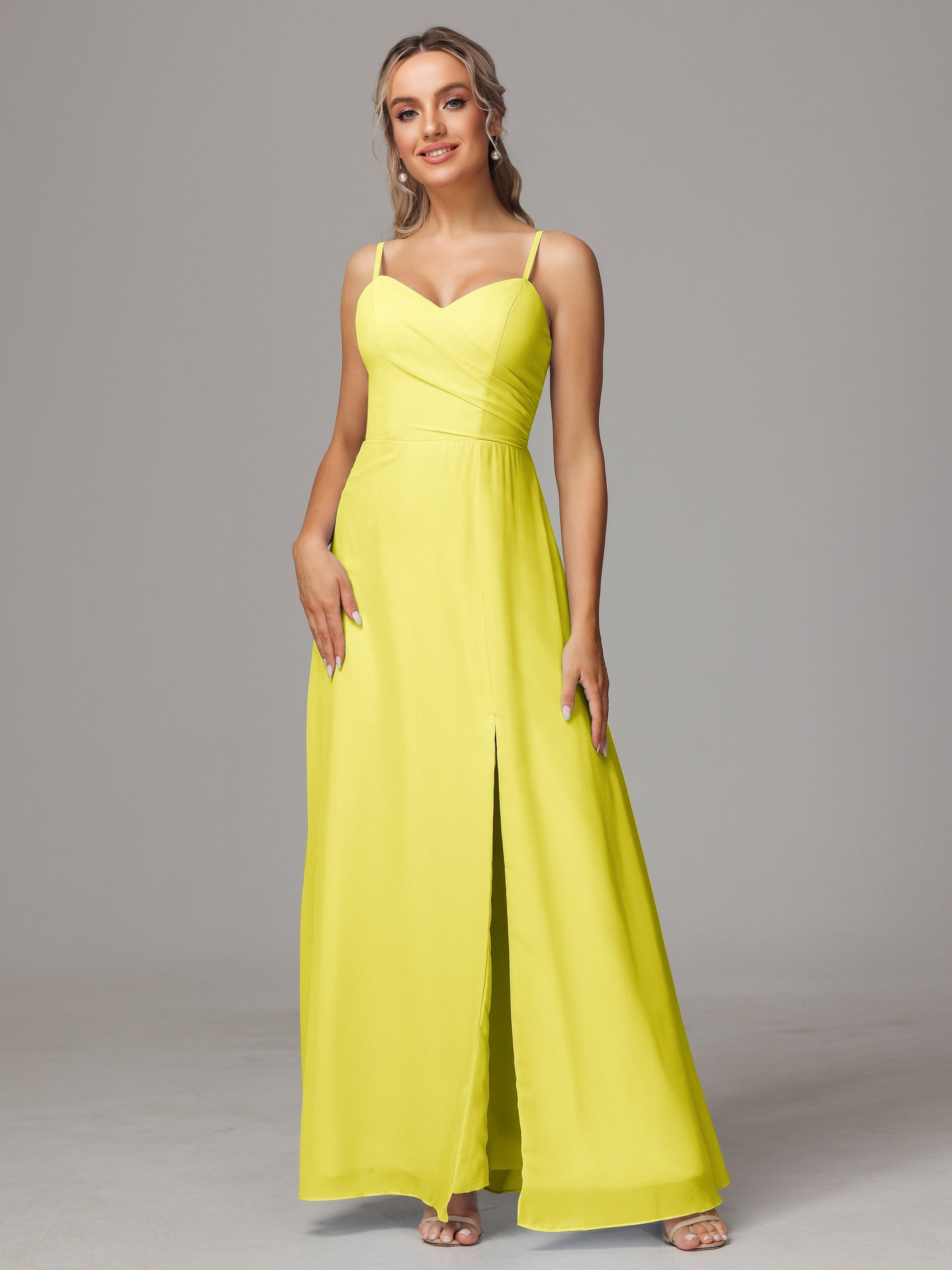 Spaghetti Straps Sweetheart Chiffon Bridesmaid Dress With Slit