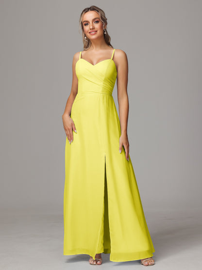 Spaghetti Straps Sweetheart Chiffon Bridesmaid Dress With Slit