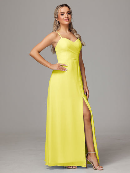Spaghetti Straps Sweetheart Chiffon Bridesmaid Dress With Slit