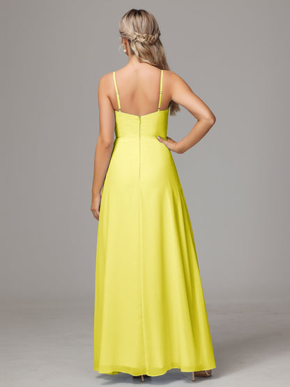 Spaghetti Straps Sweetheart Chiffon Bridesmaid Dress With Slit
