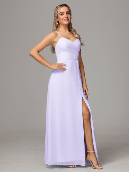 Spaghetti Straps Sweetheart Chiffon Bridesmaid Dress With Slit