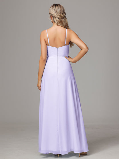 Spaghetti Straps Sweetheart Chiffon Bridesmaid Dress With Slit