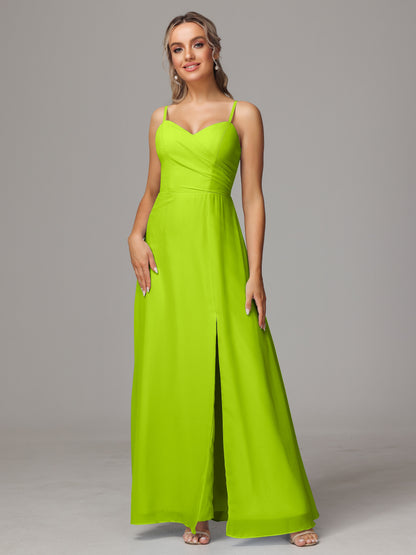 Spaghetti Straps Sweetheart Chiffon Bridesmaid Dress With Slit