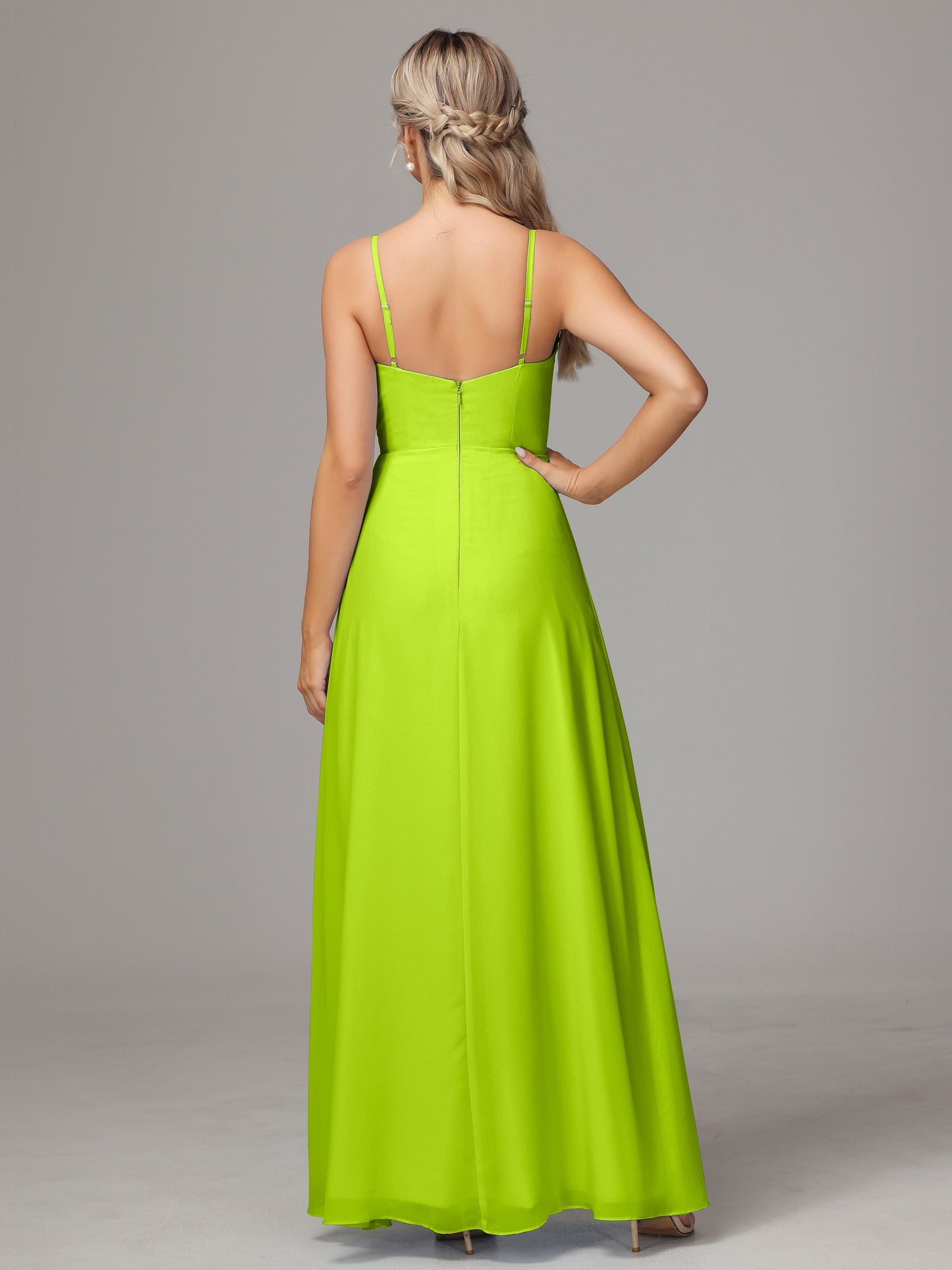 Spaghetti Straps Sweetheart Chiffon Bridesmaid Dress With Slit