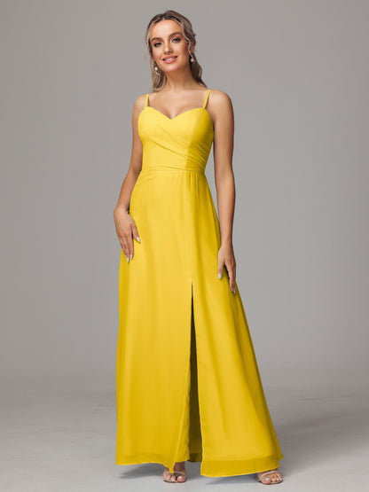 Spaghetti Straps Sweetheart Chiffon Bridesmaid Dress With Slit