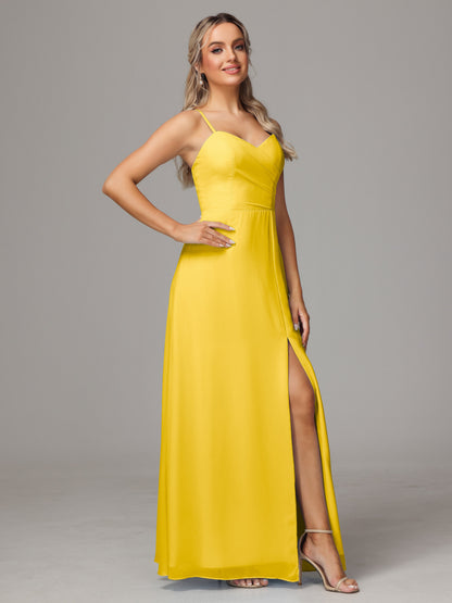 Spaghetti Straps Sweetheart Chiffon Bridesmaid Dress With Slit