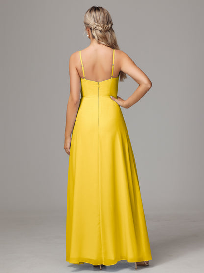 Spaghetti Straps Sweetheart Chiffon Bridesmaid Dress With Slit