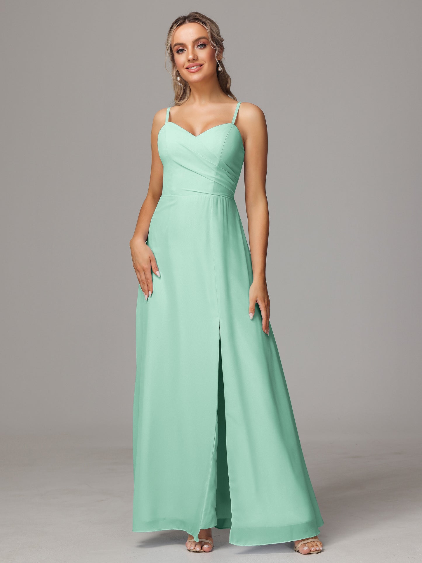 Spaghetti Straps Sweetheart Chiffon Bridesmaid Dress With Slit