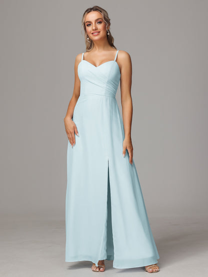 Spaghetti Straps Sweetheart Chiffon Bridesmaid Dress With Slit