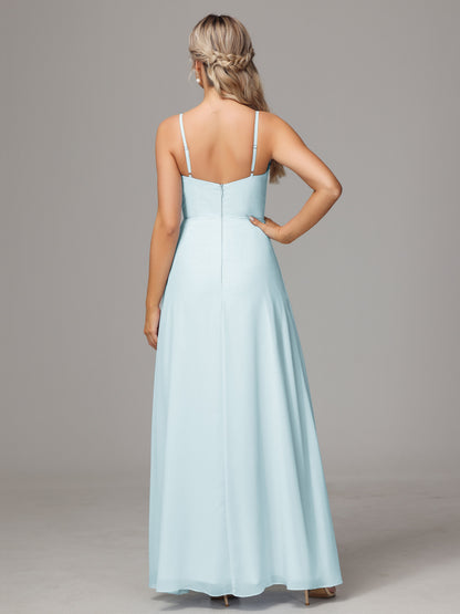 Spaghetti Straps Sweetheart Chiffon Bridesmaid Dress With Slit