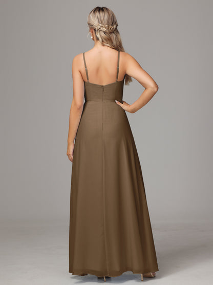 Spaghetti Straps Sweetheart Chiffon Bridesmaid Dress With Slit