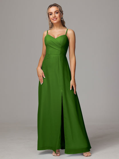 Spaghetti Straps Sweetheart Chiffon Bridesmaid Dress With Slit