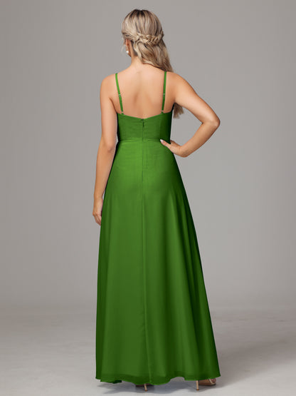 Spaghetti Straps Sweetheart Chiffon Bridesmaid Dress With Slit