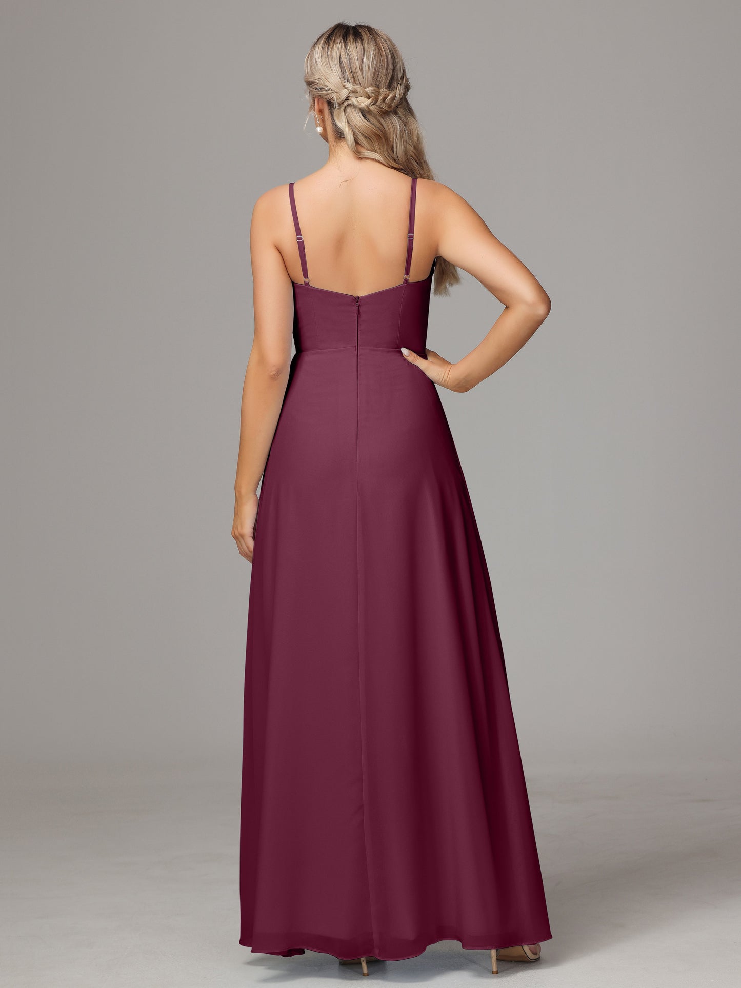 Spaghetti Straps Sweetheart Chiffon Bridesmaid Dress With Slit