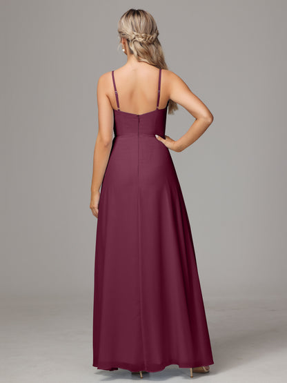 Spaghetti Straps Sweetheart Chiffon Bridesmaid Dress With Slit