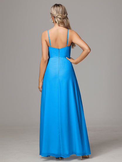 Spaghetti Straps Sweetheart Chiffon Bridesmaid Dress With Slit