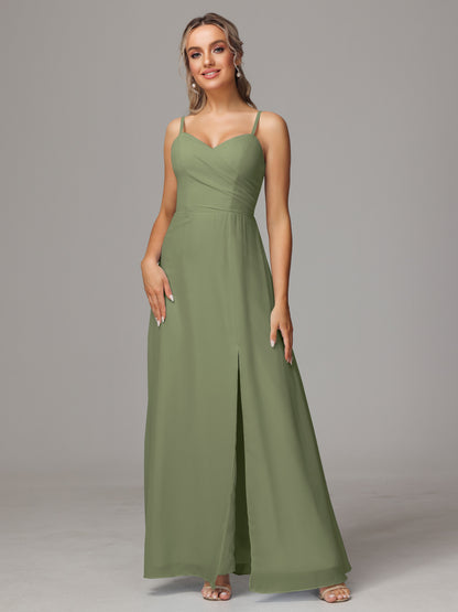Spaghetti Straps Sweetheart Chiffon Bridesmaid Dress With Slit