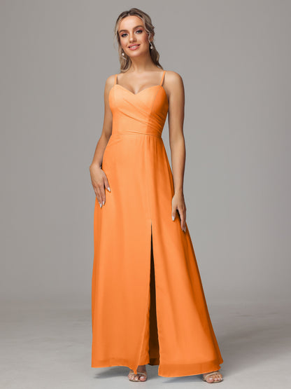 Spaghetti Straps Sweetheart Chiffon Bridesmaid Dress With Slit
