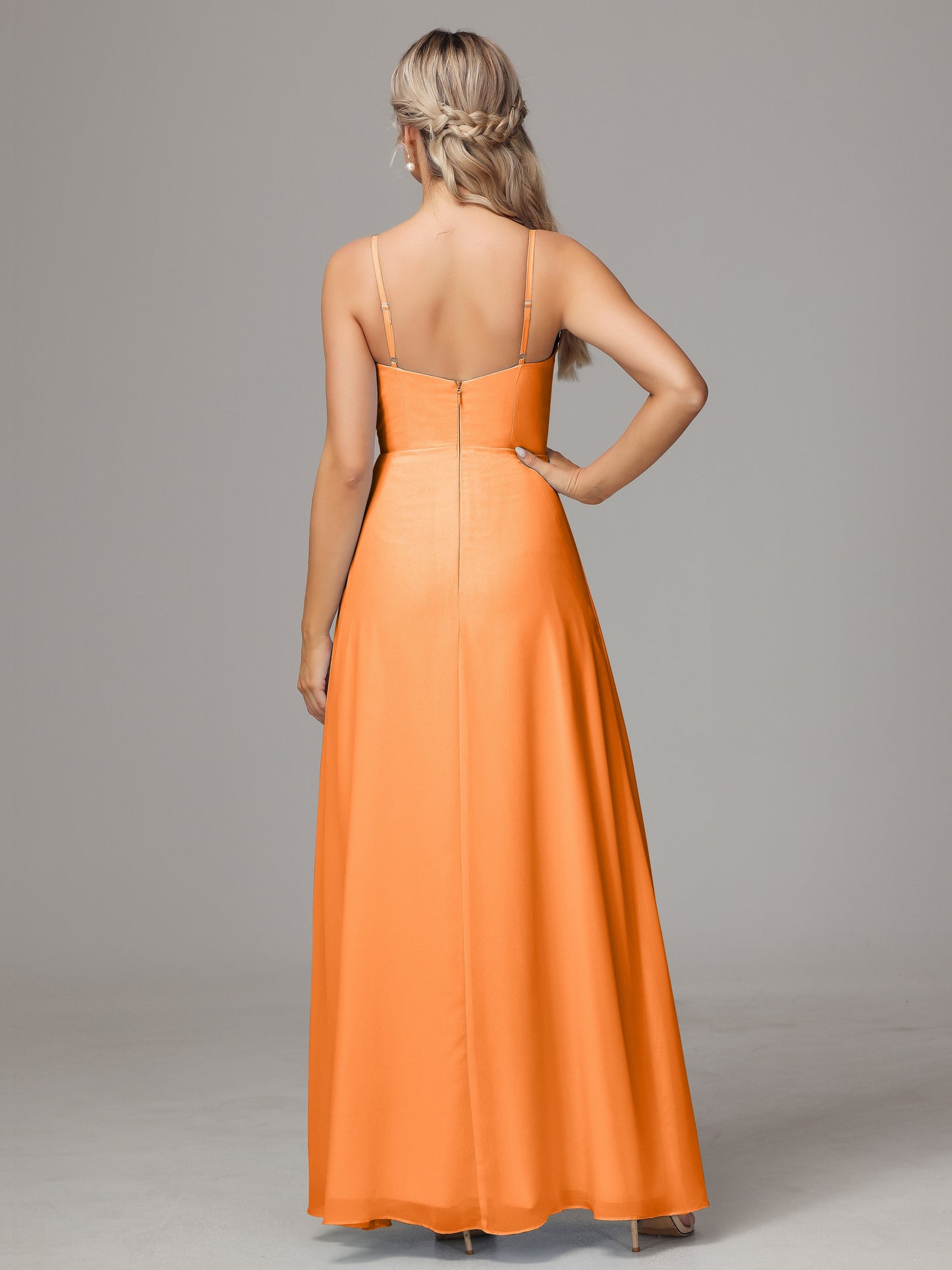 Spaghetti Straps Sweetheart Chiffon Bridesmaid Dress With Slit