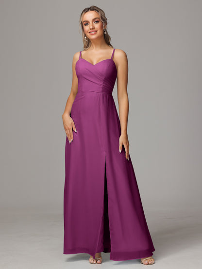 Spaghetti Straps Sweetheart Chiffon Bridesmaid Dress With Slit
