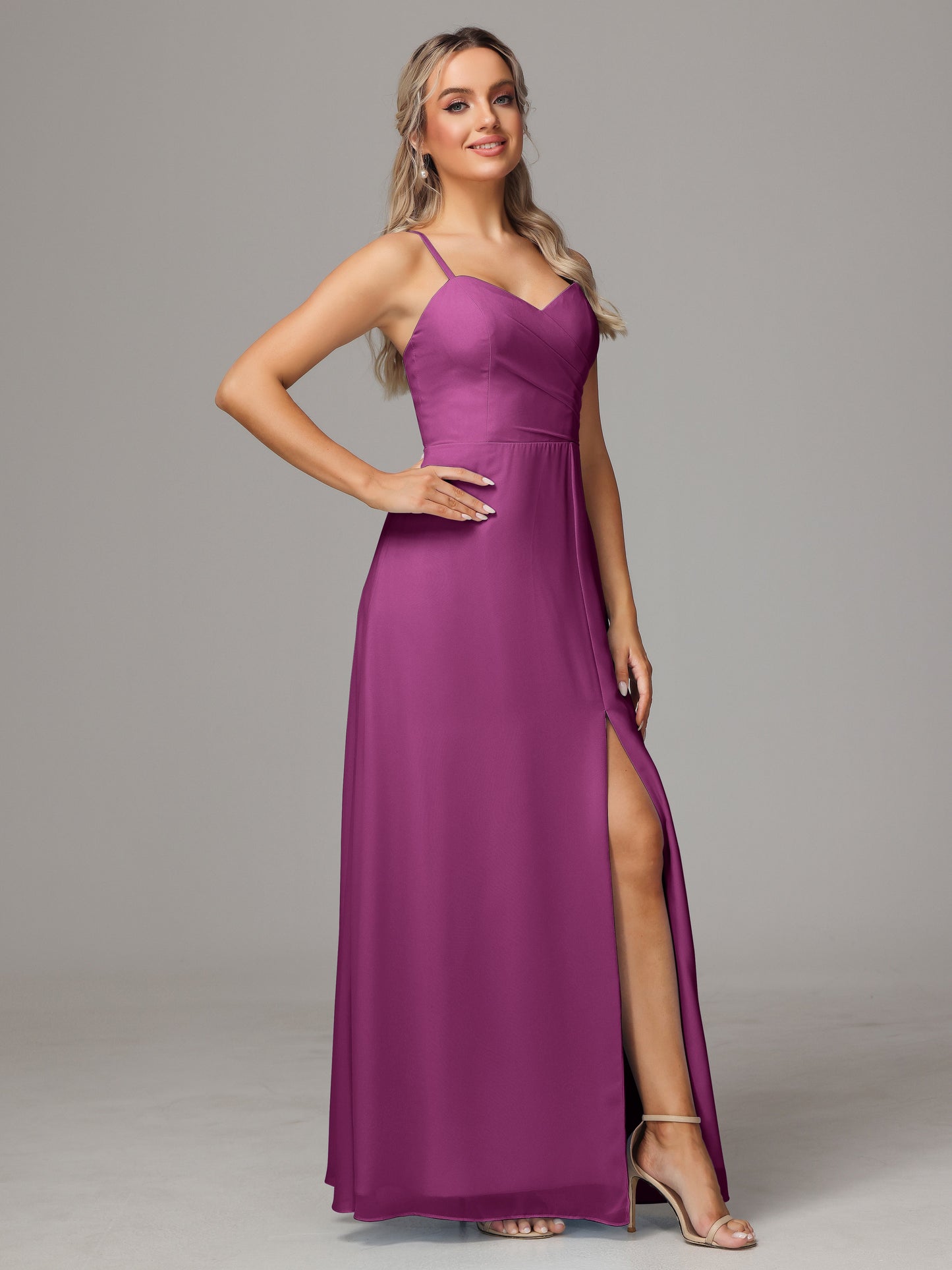 Spaghetti Straps Sweetheart Chiffon Bridesmaid Dress With Slit