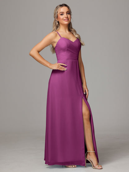 Spaghetti Straps Sweetheart Chiffon Bridesmaid Dress With Slit