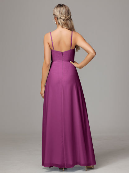 Spaghetti Straps Sweetheart Chiffon Bridesmaid Dress With Slit