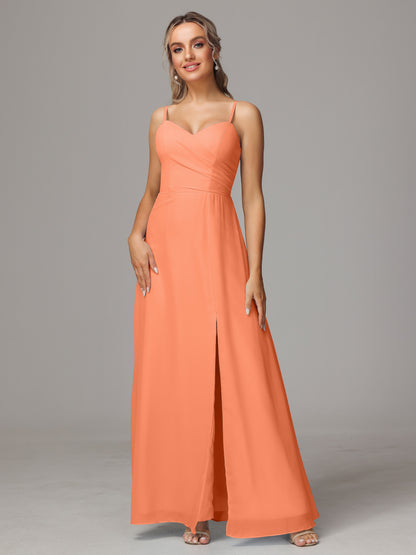 Spaghetti Straps Sweetheart Chiffon Bridesmaid Dress With Slit