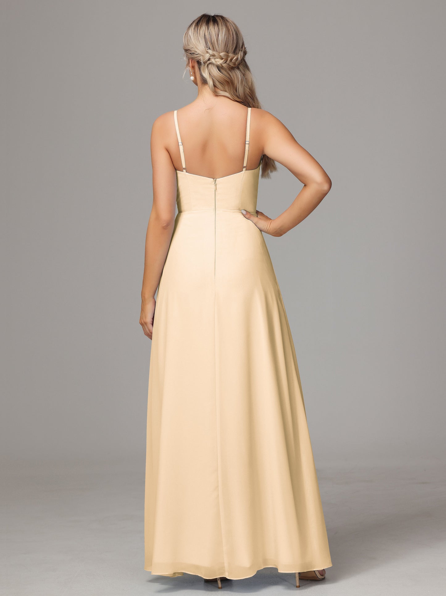 Spaghetti Straps Sweetheart Chiffon Bridesmaid Dress With Slit