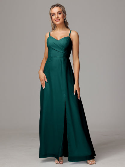 Spaghetti Straps Sweetheart Chiffon Bridesmaid Dress With Slit