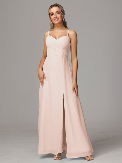 Spaghetti Straps Sweetheart Chiffon Bridesmaid Dress With Slit