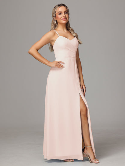 Spaghetti Straps Sweetheart Chiffon Bridesmaid Dress With Slit