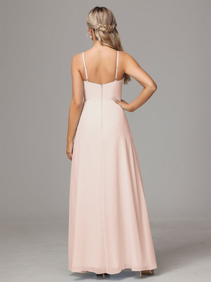 Spaghetti Straps Sweetheart Chiffon Bridesmaid Dress With Slit