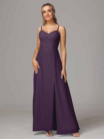 Spaghetti Straps Sweetheart Chiffon Bridesmaid Dress With Slit