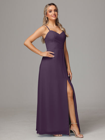 Spaghetti Straps Sweetheart Chiffon Bridesmaid Dress With Slit