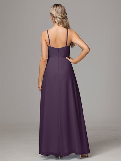 Spaghetti Straps Sweetheart Chiffon Bridesmaid Dress With Slit