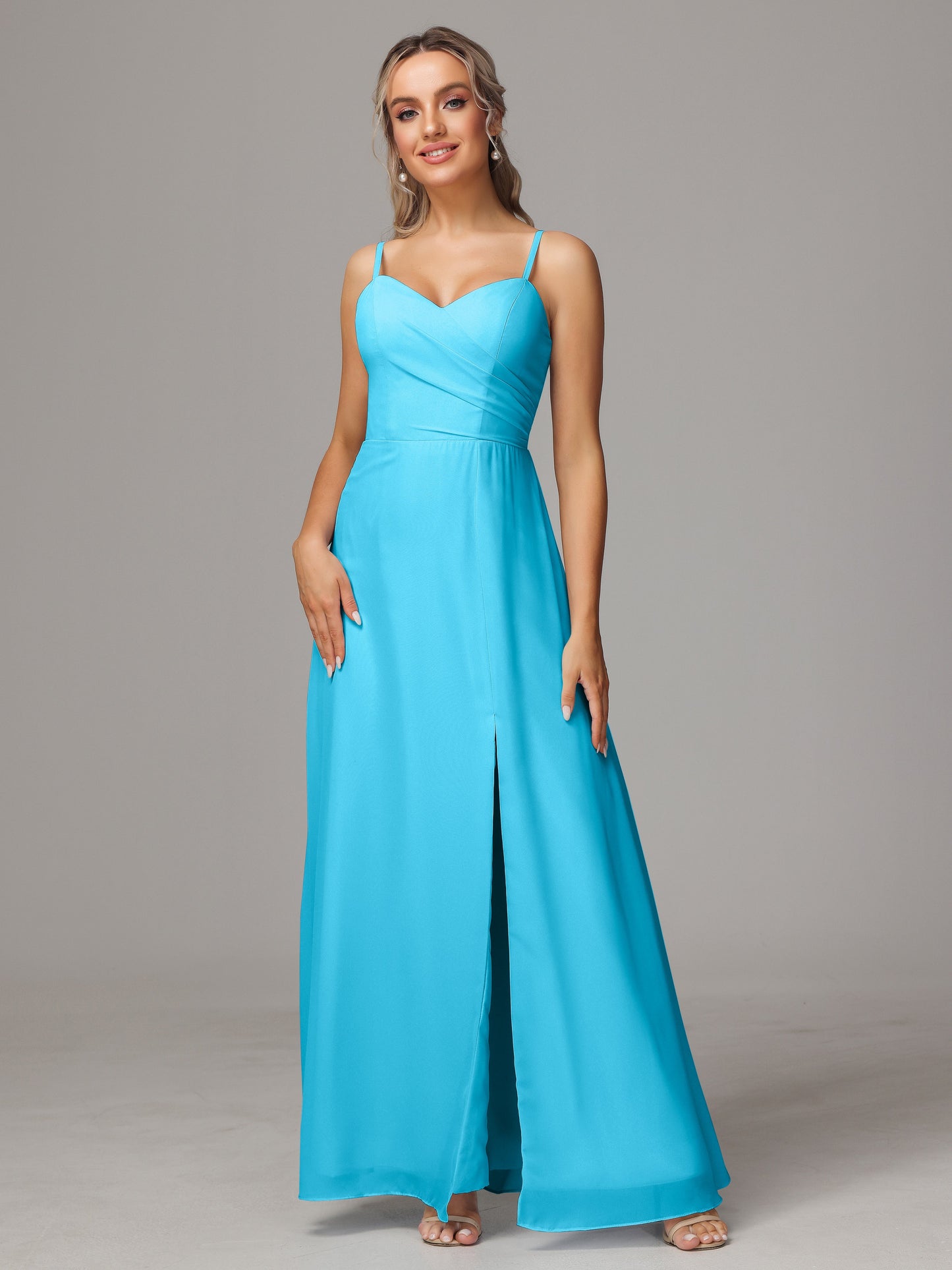 Spaghetti Straps Sweetheart Chiffon Bridesmaid Dress With Slit