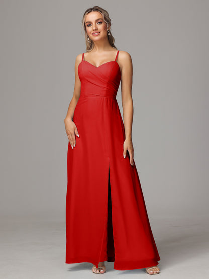 Spaghetti Straps Sweetheart Chiffon Bridesmaid Dress With Slit