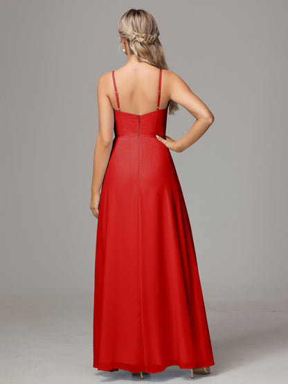 Spaghetti Straps Sweetheart Chiffon Bridesmaid Dress With Slit