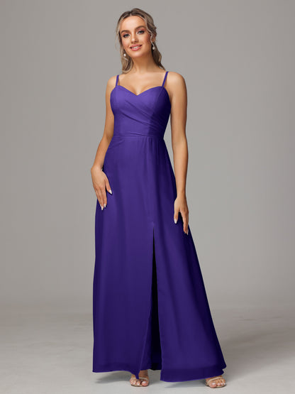 Spaghetti Straps Sweetheart Chiffon Bridesmaid Dress With Slit