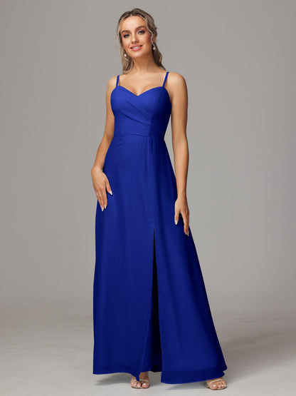 Spaghetti Straps Sweetheart Chiffon Bridesmaid Dress With Slit