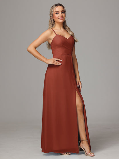 Spaghetti Straps Sweetheart Chiffon Bridesmaid Dress With Slit