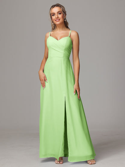 Spaghetti Straps Sweetheart Chiffon Bridesmaid Dress With Slit